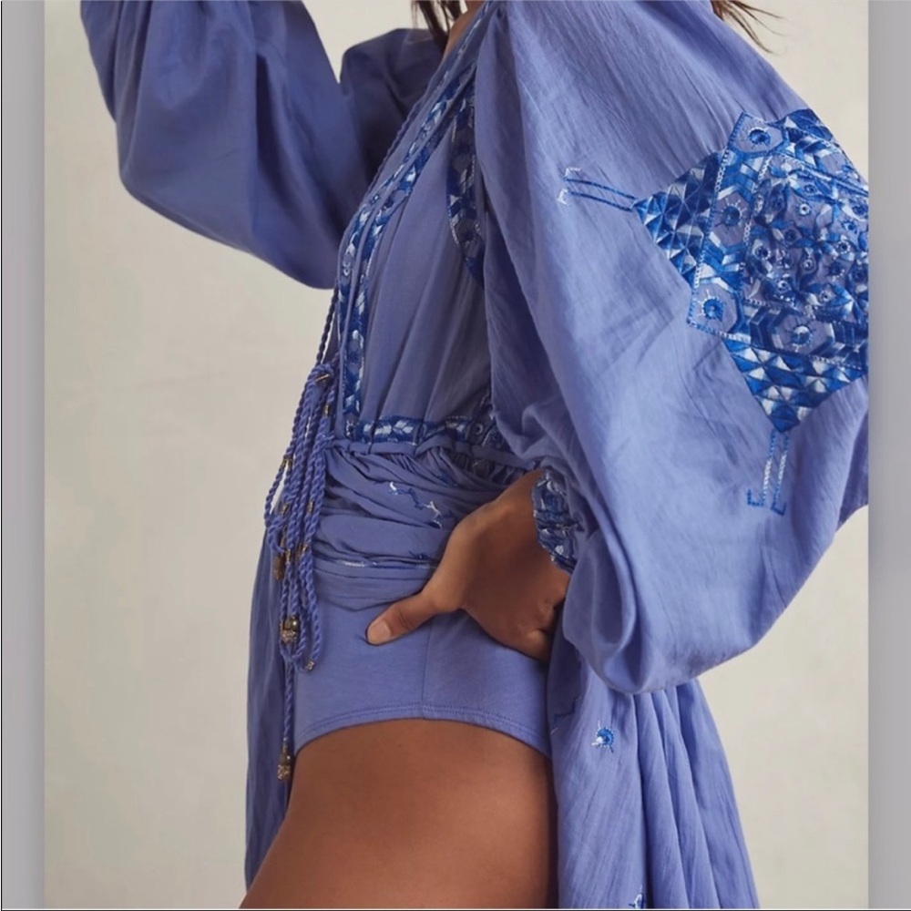 Free People Blue Embroidered Dress